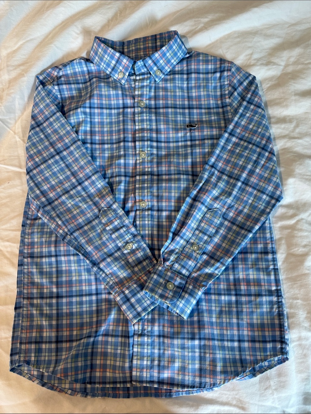 Vineyard Vines Performance - Size 7 Boys Blue & Pink Plaid Button-Down Shirt-